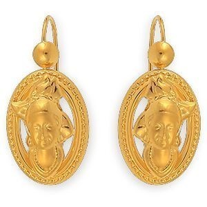 Boucles D'oreilles Or 375 Tête Antillaise Cerclée Ovale 7*20mm Pendant 30mm
