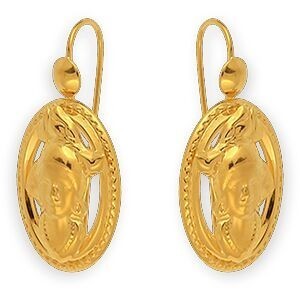 Boucles D'oreilles Or 375 Tête Antillaise Cerclée Ovale 7*20mm Pendant 30mm