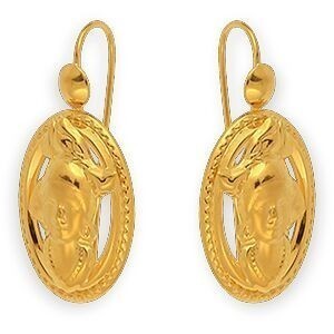 Boucles D'oreilles Or 375 Tête Antillaise Cerclée Ovale 7*20mm Pendant 30mm