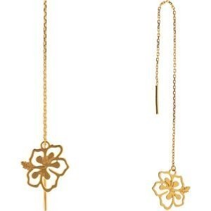 Boucles D'oreilles Or 375 Pendant 100mm Hibiscus 12mm