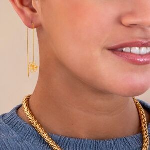 Boucles D'oreilles Or 375 Pendant 100mm Hibiscus 12mm