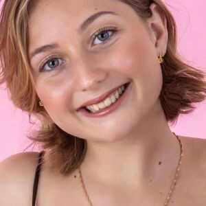 Boucles D'oreilles Or 375 Pendant 13mm Fleur Rubis 6mm