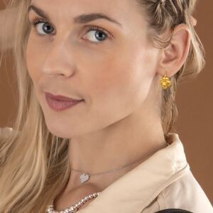 Boucles D'oreilles Or 375 Pendant 15.4mm Hibiscus 10mm