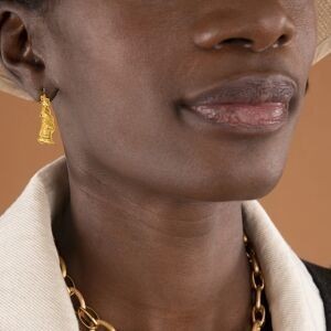 Boucles D'oreilles Or 375 Pendant 38mm Femme Antillaise 10*30mm