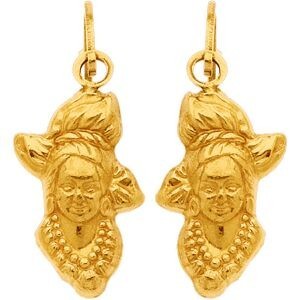 Boucles D'oreilles Or 375 Pendant 14mm Tête Antillaise 5*10mm