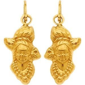 Boucles D'oreilles Or 375 Pendant 14mm Tête Antillaise 5*10mm