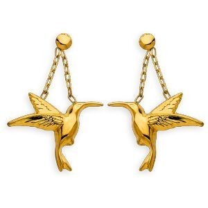 Boucles D'oreilles Or 375 Pendant 27mm Colibri 19*15mm