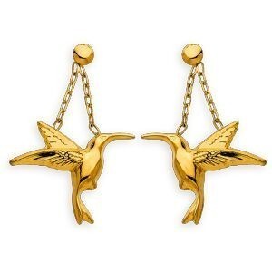 Boucles D'oreilles Or 375 Pendant 27mm Colibri 19*15mm