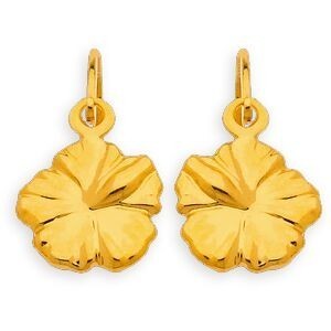 Boucles D'oreilles Or 750 Pendant 9mm Hibiscus 5mm