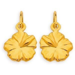 Boucles D'oreilles Or 750 Pendant 9mm Hibiscus 5mm