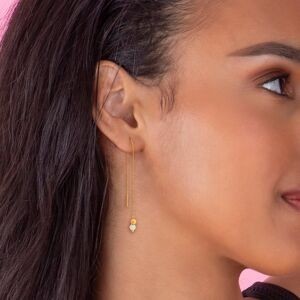 Boucles D'oreilles Or 375 Pendant 110mm Boule Strass 4mm Boule Or 4mm