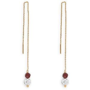 Boucles D'oreilles Or 375 Guyannaises Pendant Cristal Grenat 4mm Strass 6mm