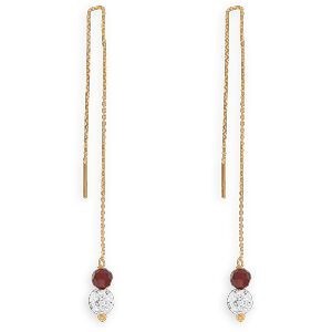 Boucles D'oreilles Or 375 Guyannaises Pendant Cristal Grenat 4mm Strass 6mm