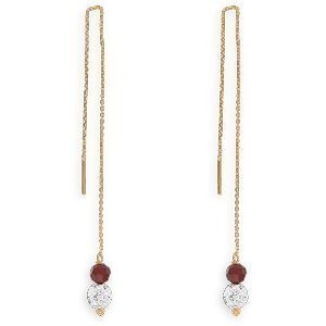 Boucles D'oreilles Or 375 Guyannaises Pendant Cristal Grenat 4mm Strass 6mm