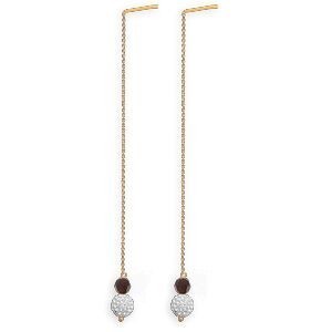 Boucles D'oreilles Or 375 Guyannaises Pendant Cristal Grenat 6mm Strass 8mm