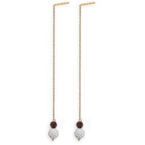 Boucles D'oreilles Or 375 Guyannaises Pendant Cristal Grenat 6mm Strass 8mm