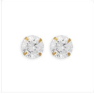 Boucles D'oreilles Or 375 Zirconium 7mm 4 Griffes