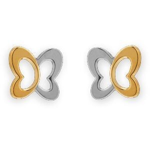 Boucles D'oreilles Or 375 Bicolore Papillon 6.2*6mm 