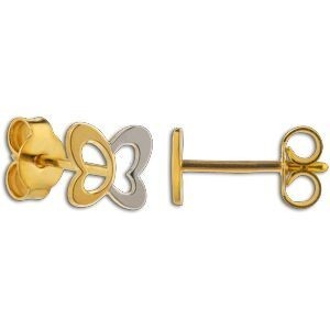 Boucles D'oreilles Or 375 Bicolore Papillon 6.2*6mm 