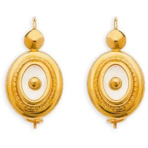 Boucles D'oreilles Or 750 Pendant 20mm Nacre Ovale 10*12mm