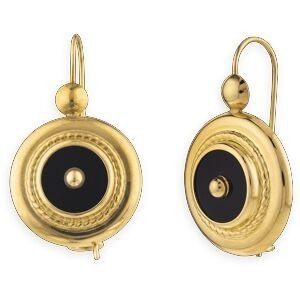 Boucles D'oreilles Or 750 Pendant 22mm Onyx 14mm
