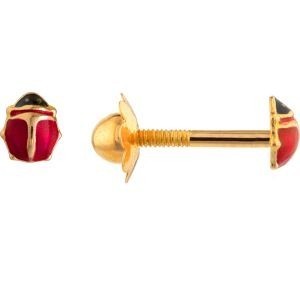 Boucles D'oreilles Or 750 Coccinelle 2*3mm Fermeture Vis