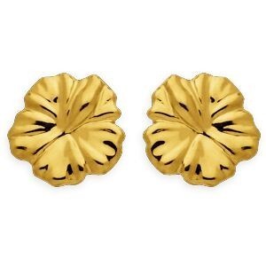 Boucles D'oreilles Or 750 Hibiscus 6mm Fermeture Vis
