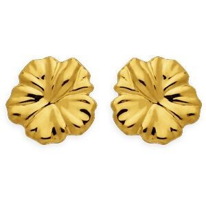 Boucles D'oreilles Or 750 Hibiscus 6mm Fermeture Vis