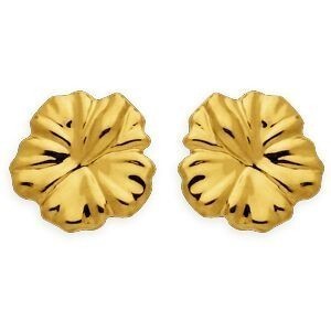 Boucles D'oreilles Or 750 Hibiscus 6mm Fermeture Vis