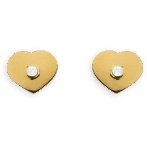 Boucles D'oreilles Or 375 Cœur Zirconium 6*4.5mm Fermeture Vis