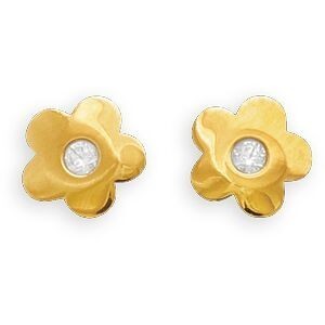Boucles D'oreilles Or 375 Fleur Zirconium 5mm Fermeture Vis