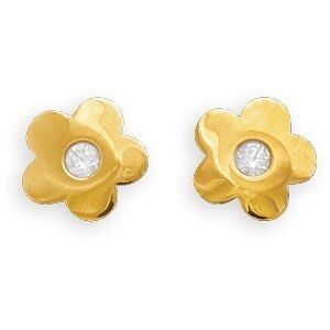 Boucles D'oreilles Or 375 Fleur Zirconium 5mm Fermeture Vis