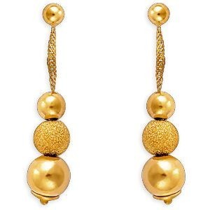 Boucles D'oreilles Or 375 Pendant 45mm Boules Lisses Sablées 4  à 6mm