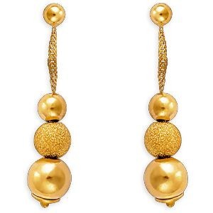 Boucles D'oreilles Or 375 Pendant 45mm Boules Lisses Sablées 4  à 6mm