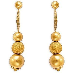 Boucles D'oreilles Or 375 Pendant 45mm Boules Lisses Sablées 4  à 6mm