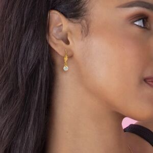 Boucles D'oreilles Plaqué Or Pendant 28mm Zirconium 6mm