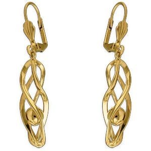 Boucles D'oreilles Plaqué Or Pendant 50mm Tourbillon Boule 11*30mm
