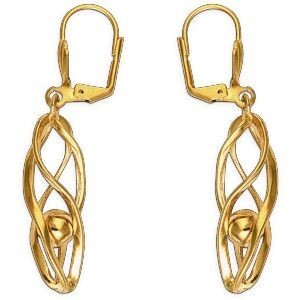 Boucles D'oreilles Plaqué Or Pendant 50mm Tourbillon Boule 11*30mm