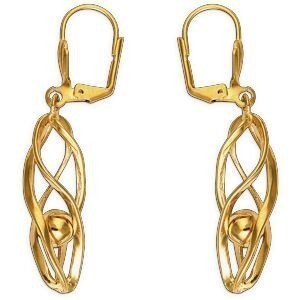 Boucles D'oreilles Plaqué Or Pendant 50mm Tourbillon Boule 11*30mm