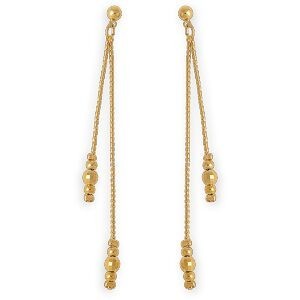 Boucles D'oreilles Plaqué Or Pendant 75mm Boules 3  à 4mm
