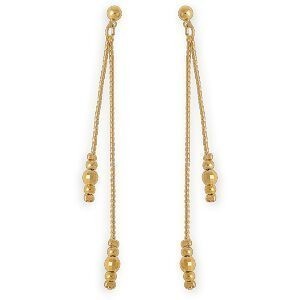 Boucles D'oreilles Plaqué Or Pendant 75mm Boules 3  à 4mm