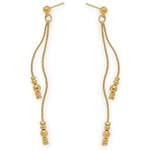Boucles D'oreilles Plaqué Or Pendant 75mm Boules 3  à 4mm
