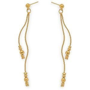 Boucles D'oreilles Plaqué Or Pendant 75mm Boules 3  à 4mm