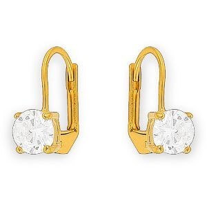Boucles D'oreilles Plaqué Or Pendant 14mm Zirconium 6mm