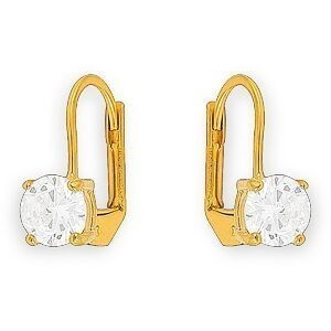Boucles D'oreilles Plaqué Or Pendant 14mm Zirconium 6mm