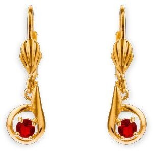 Boucles D'oreilles Plaqué Or Pendant 30mm Cristal Grenat 4mm
