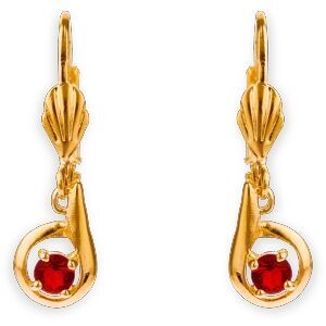 Boucles D'oreilles Plaqué Or Pendant 30mm Cristal Grenat 4mm