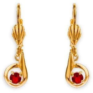 Boucles D'oreilles Plaqué Or Pendant 30mm Cristal Grenat 4mm