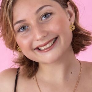 Boucles D'oreilles Plaqué Or Pendant 18mm  Cœur Ajouré 12mm
