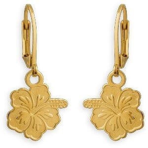 Boucles D'oreilles Plaqué Or Pendant 17mm Hibiscus 11.5mm